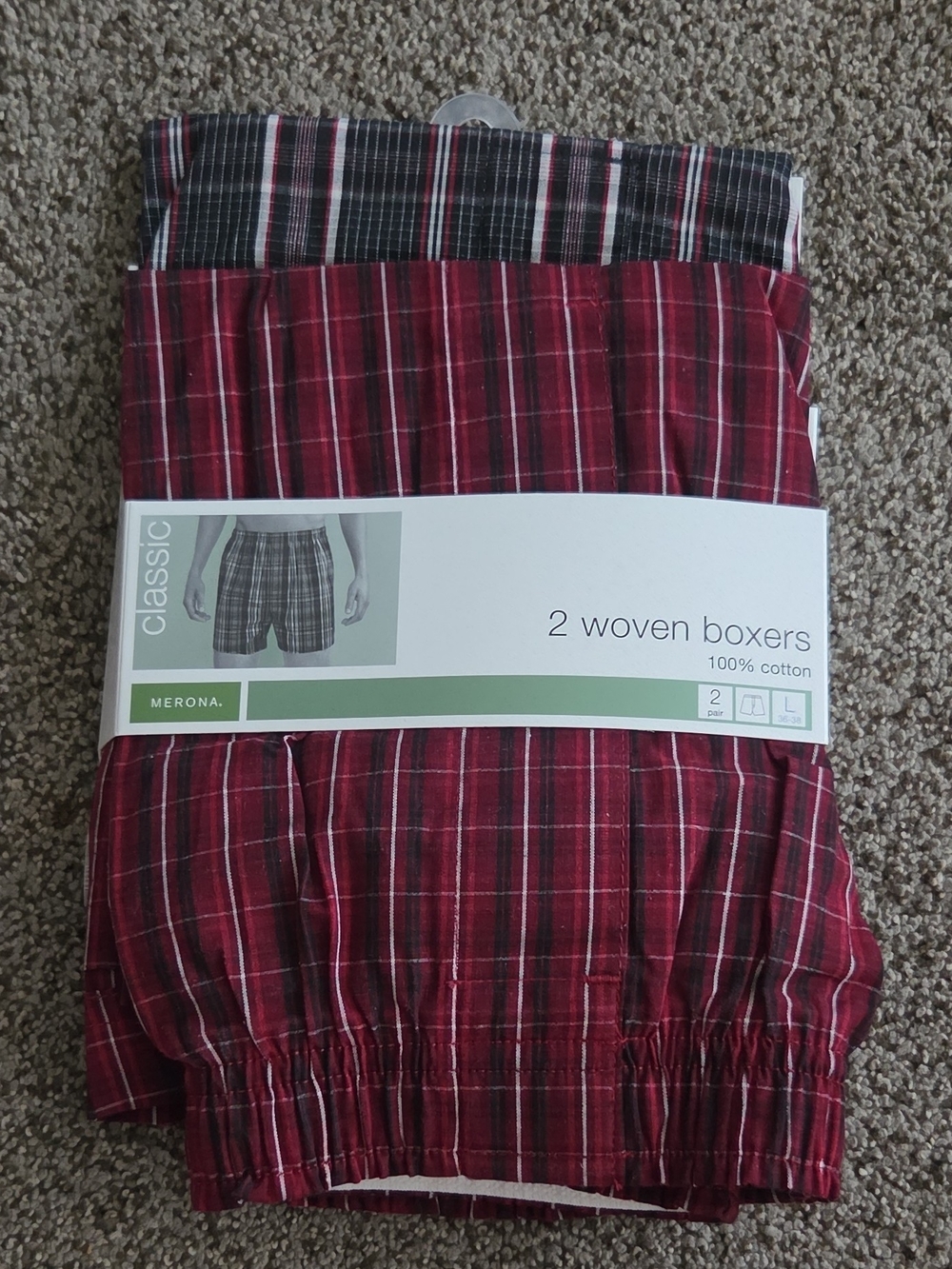 Merona Classic Men's L 2-Pack Woven Cotton Boxer Shorts Red Plaid